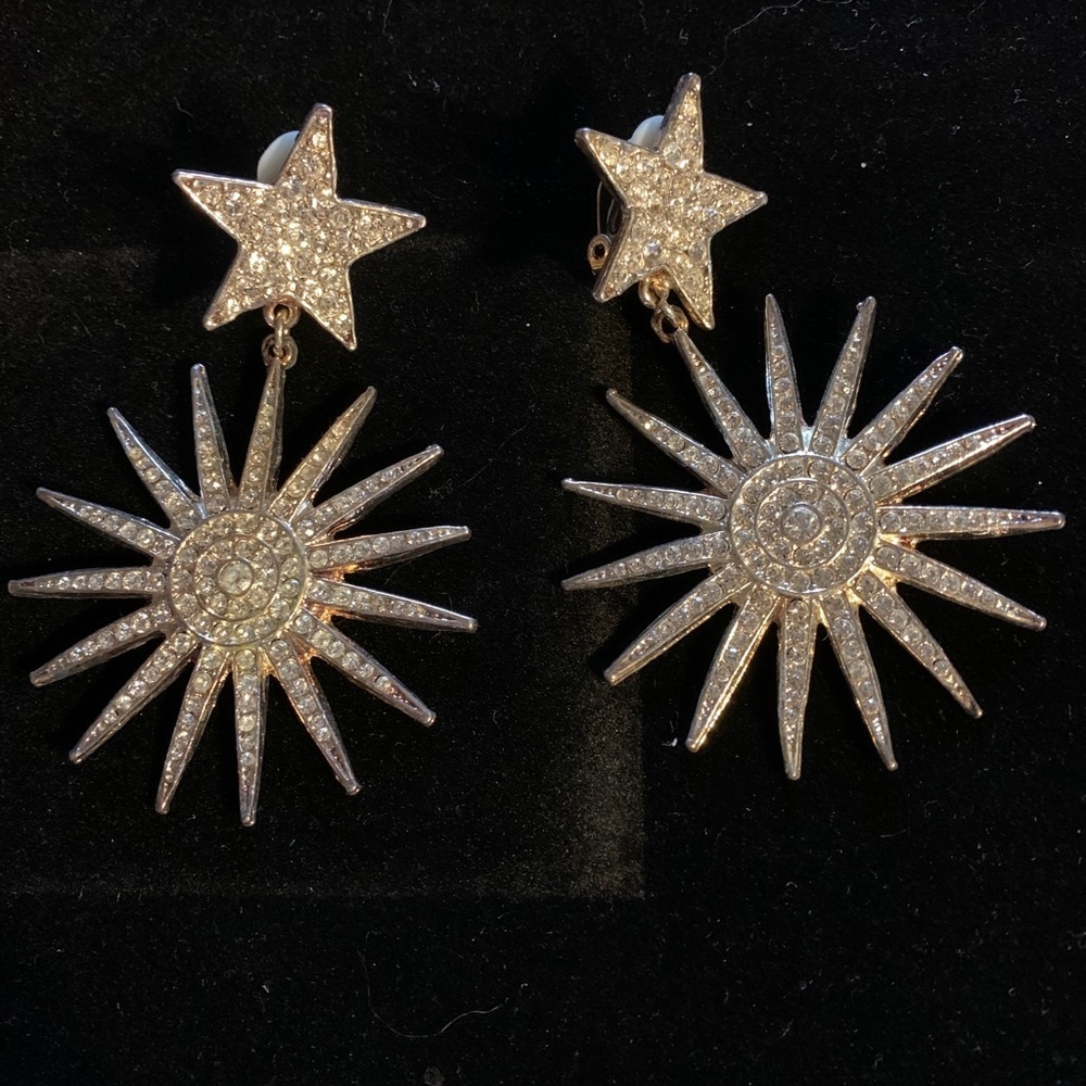 “Fireworks” Clip on Earrings Rhinestones- 3.5”drop - Picture 7 of 7